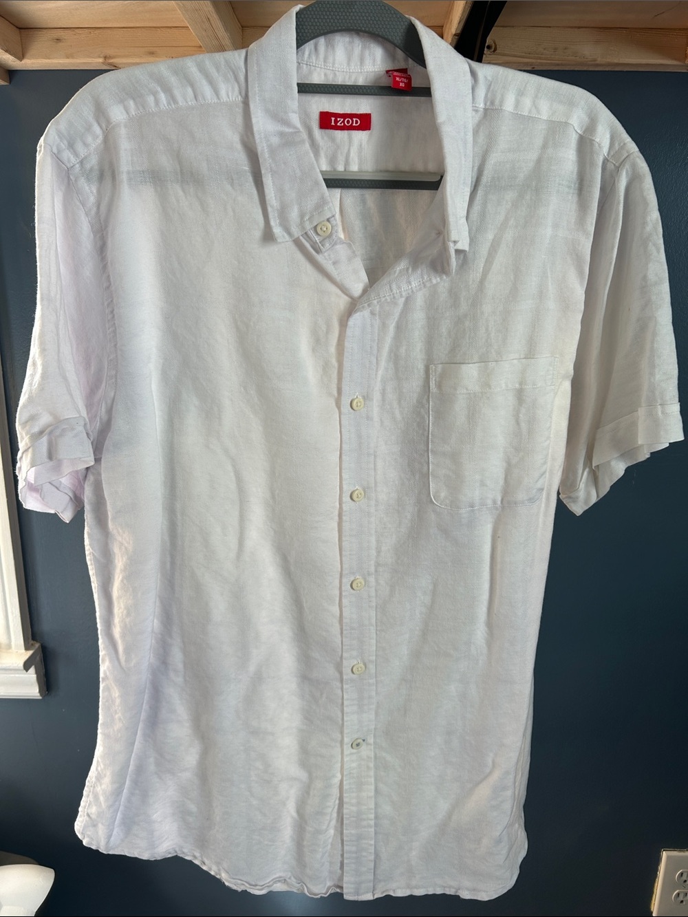Izod White Short-Sleeve Linen Button-Down Shirt